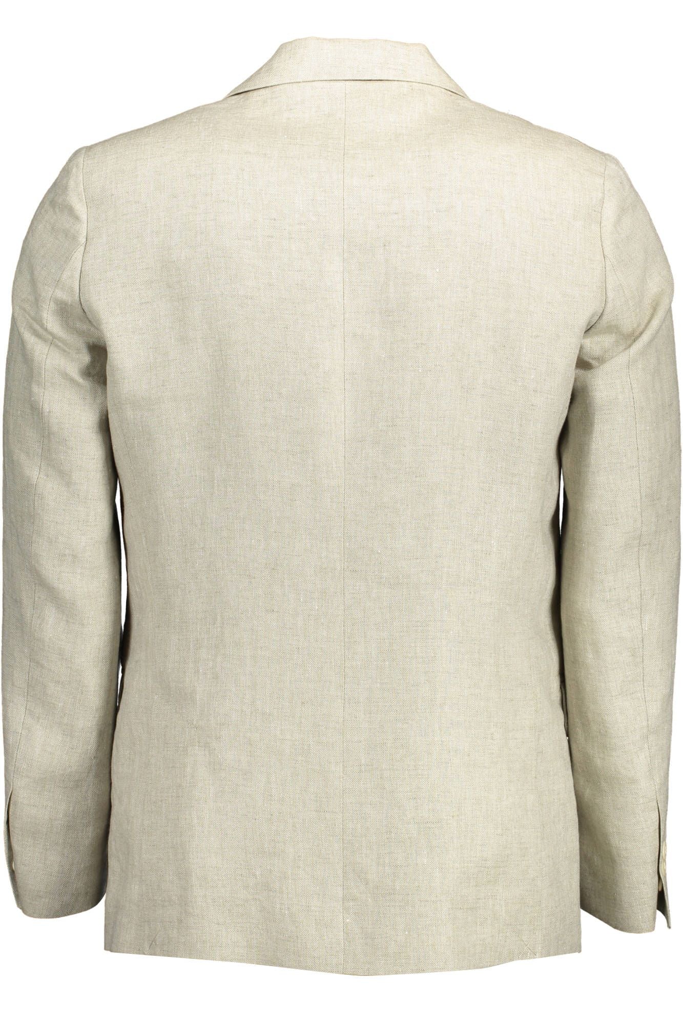 Beigefarbene klassische Leinenjacke mit Logodetails