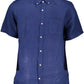 Elegant Blue Linen Button-Down Shirt