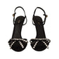 Elegant Black Viscose Ankle Strap Sandals with Crystals