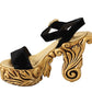 Baroque Velvet Heels in Black and Gold