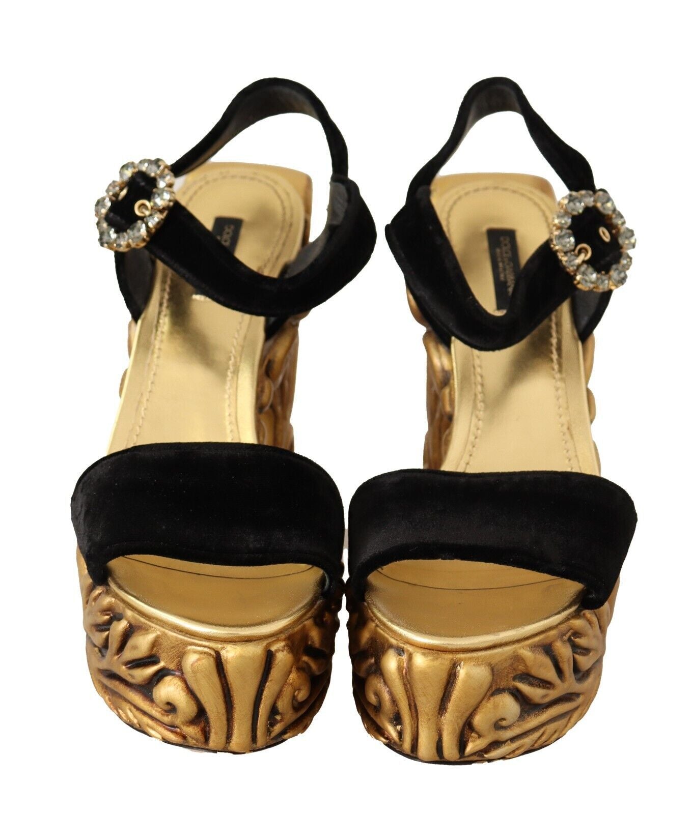 Barocke Samt-Pumps in Schwarz und Gold