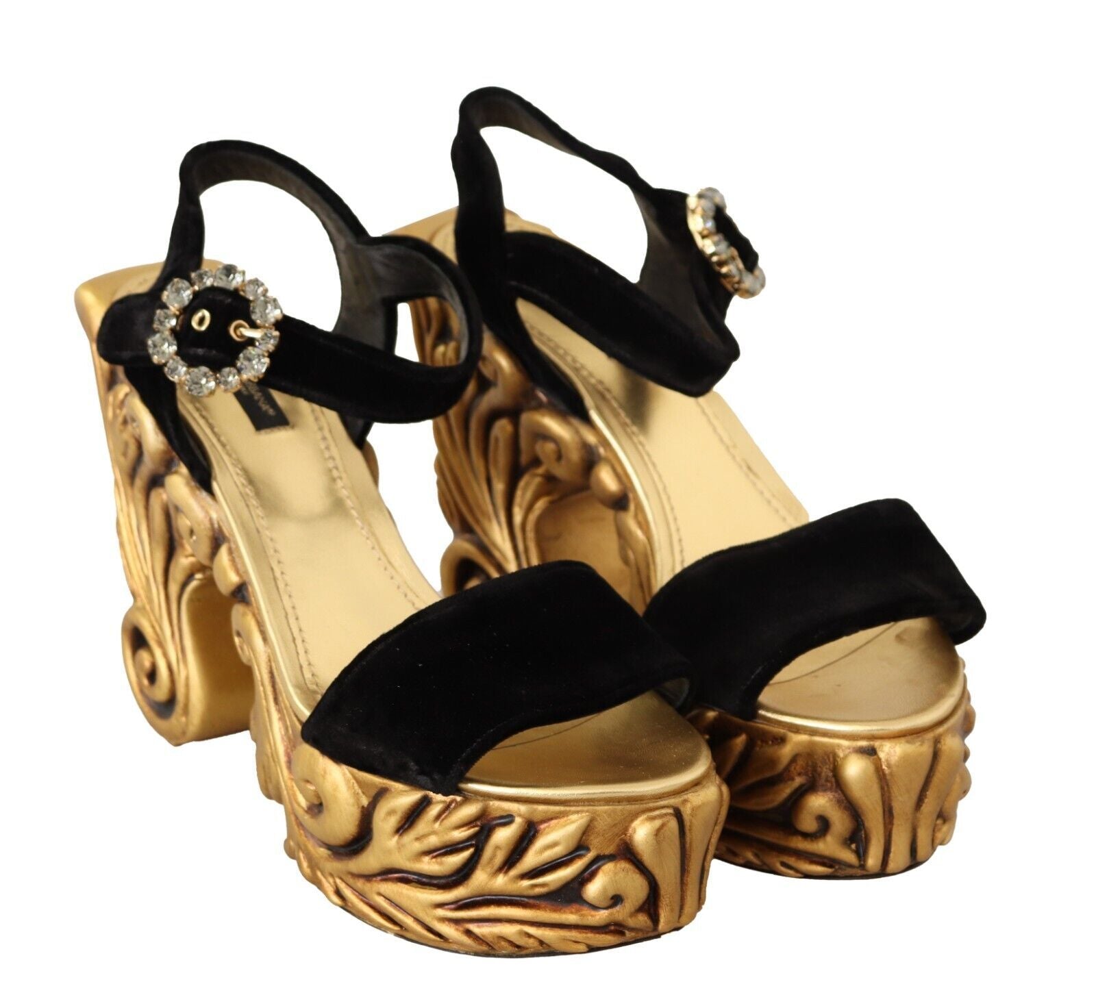 Barocke Samt-Pumps in Schwarz und Gold