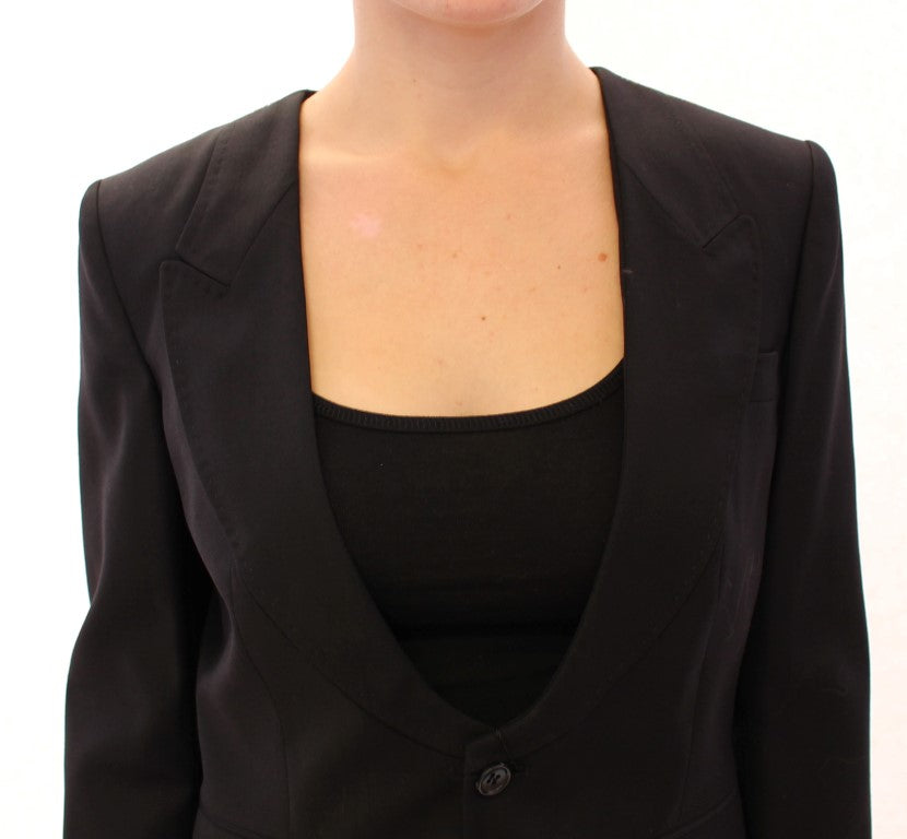 Elegante blazer nero in misto seta con dettaglio sciarpa sul retro