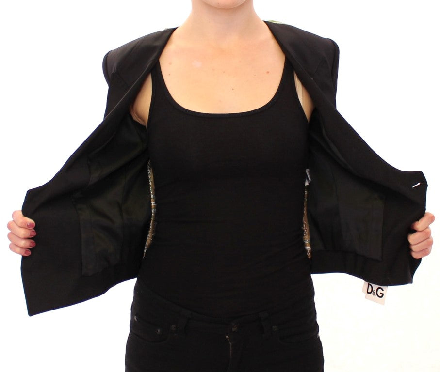 Elegante blazer nero in misto seta con dettaglio sciarpa sul retro