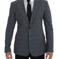 Elegant Blue Checkered Slim Fit Blazer