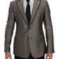 Elegant Brown Silk Two-Button Slim Blazer