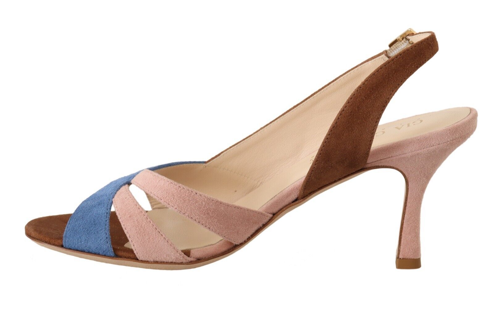 Schicke mehrfarbige Wildleder-Sandalen mit Slingback-Absatz