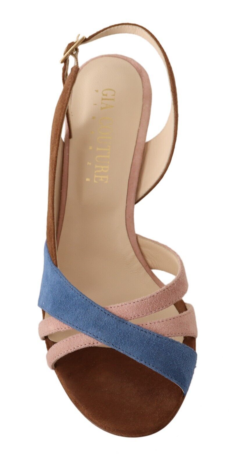 Schicke mehrfarbige Wildleder-Sandalen mit Slingback-Absatz