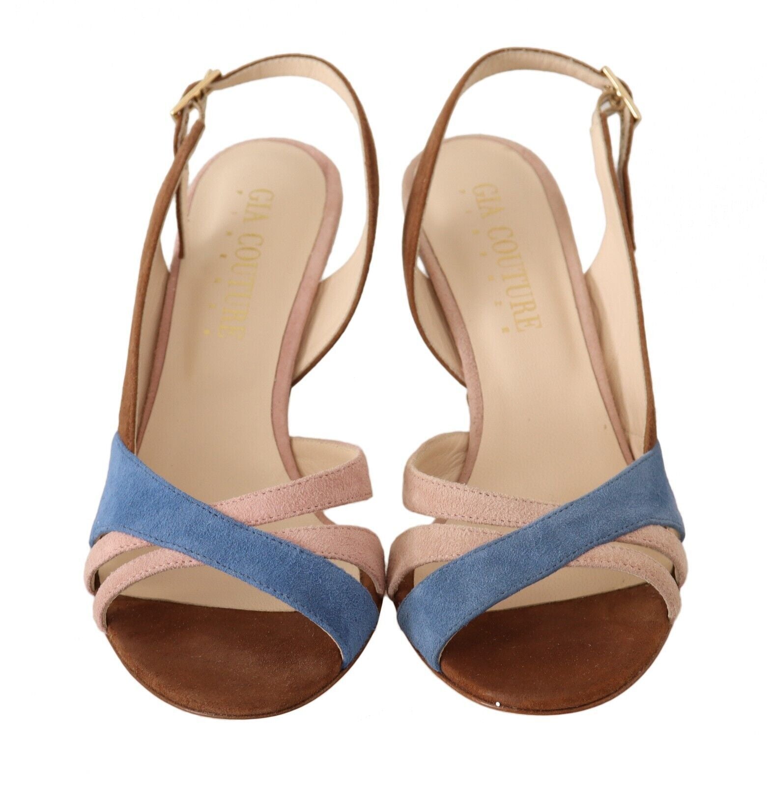Schicke mehrfarbige Wildleder-Sandalen mit Slingback-Absatz