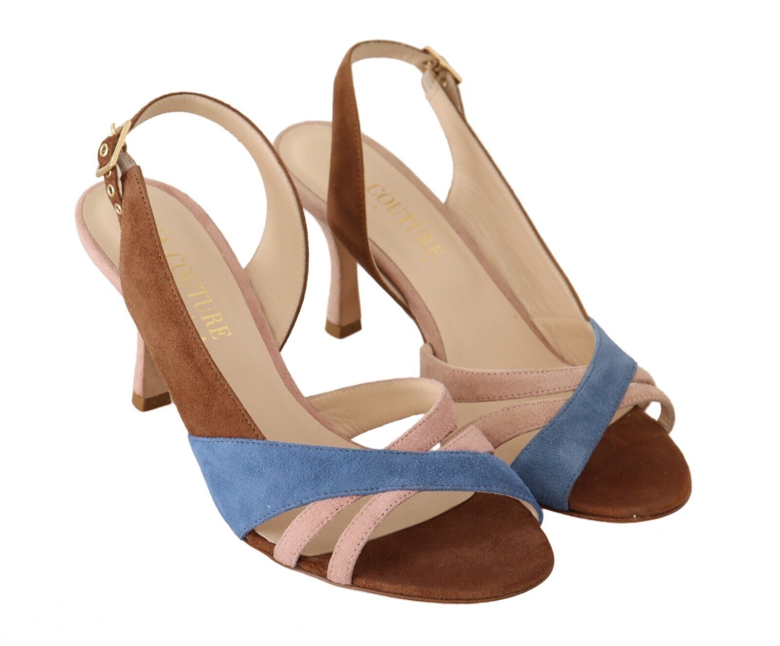 Schicke mehrfarbige Wildleder-Sandalen mit Slingback-Absatz