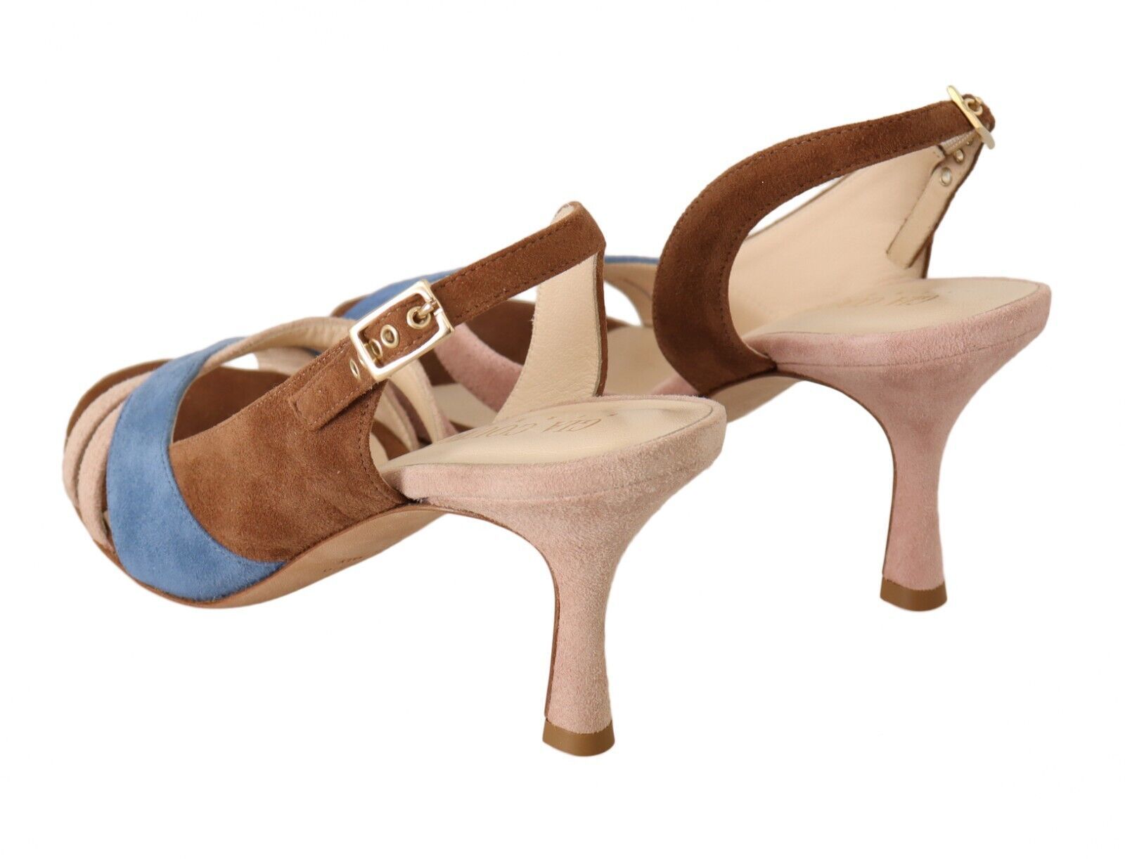 Schicke mehrfarbige Wildleder-Sandalen mit Slingback-Absatz