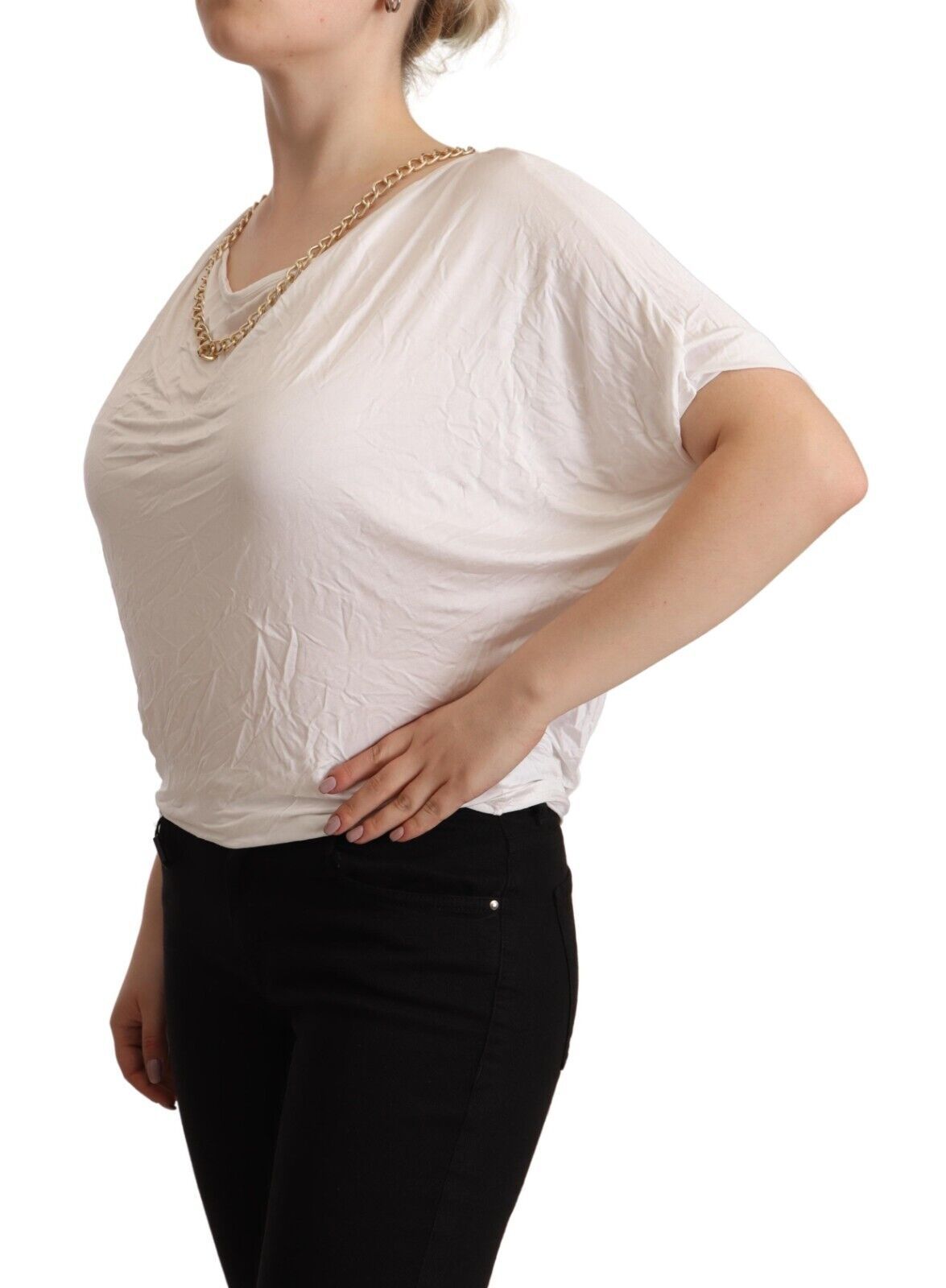 Elegantes T-Shirt-Oberteil mit weißer Goldkette
