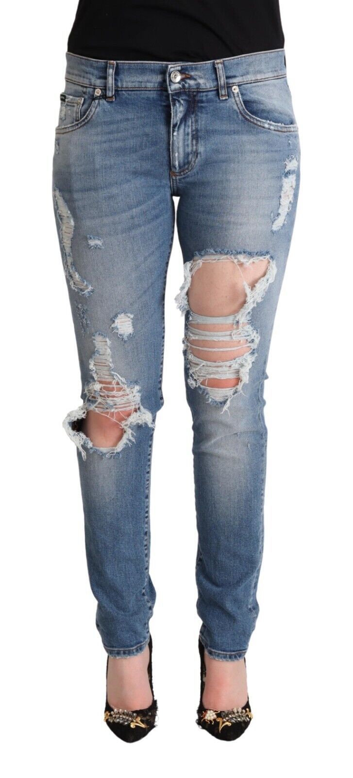 Jeans skinny in denim effetto used chic
