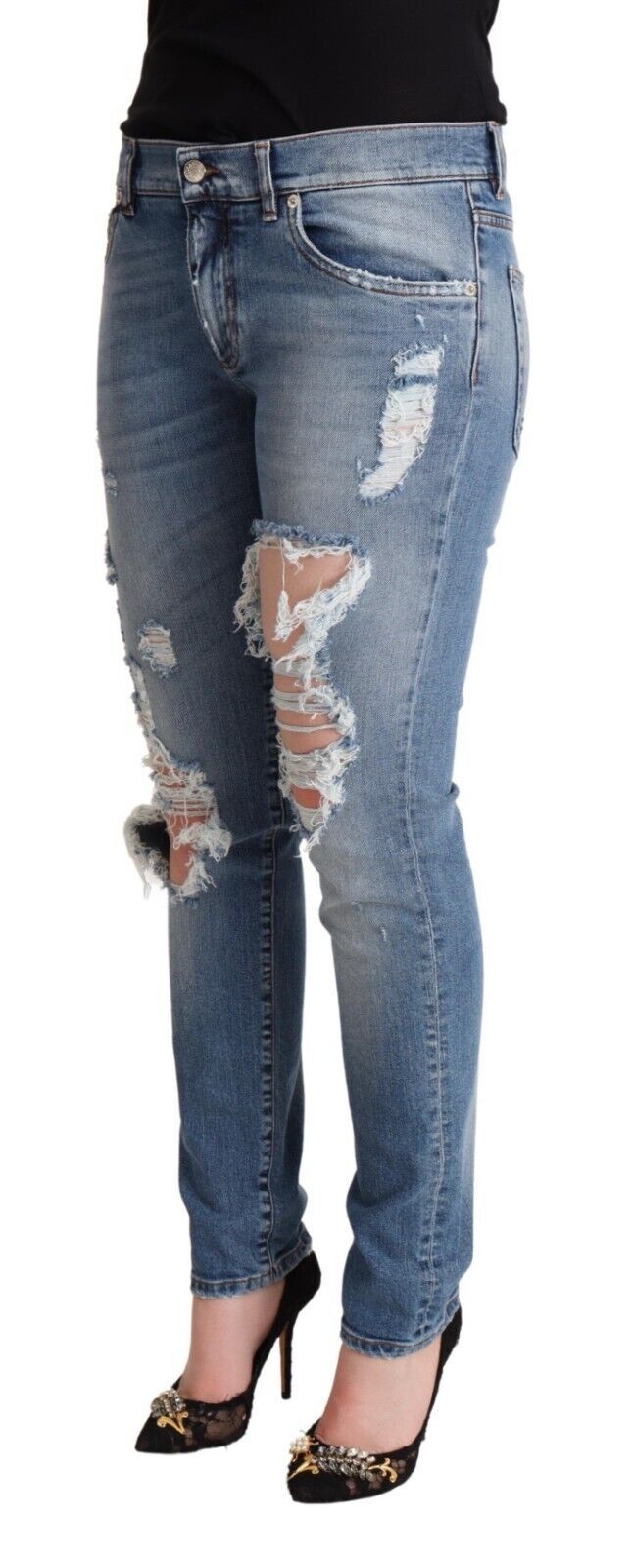 Jeans skinny in denim effetto used chic