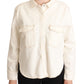 Elegant White Long Sleeve Collared Polo Top