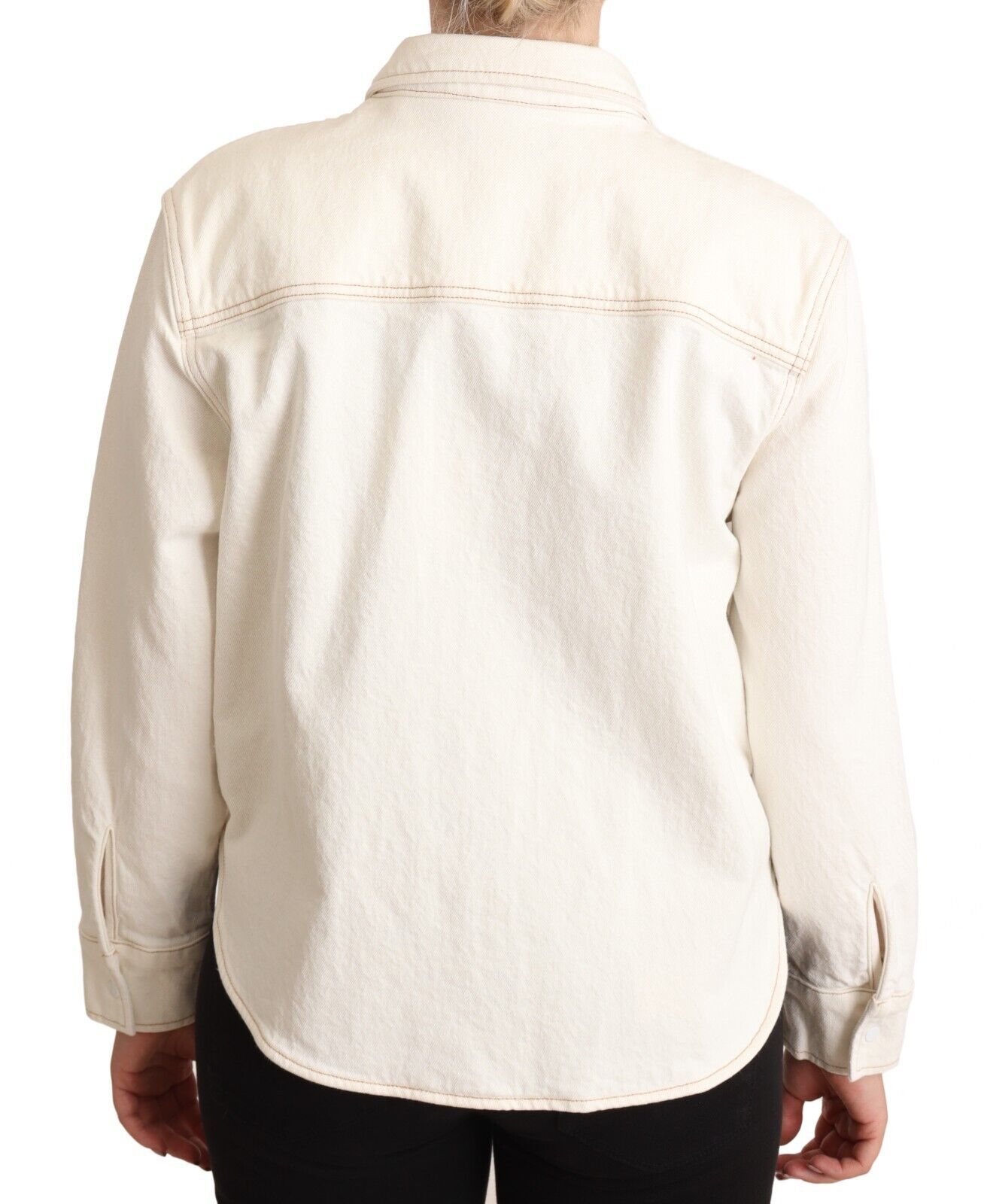 Elegante polo bianca a maniche lunghe con colletto