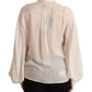 Elegant Off White Silk Long Sleeve Blouse