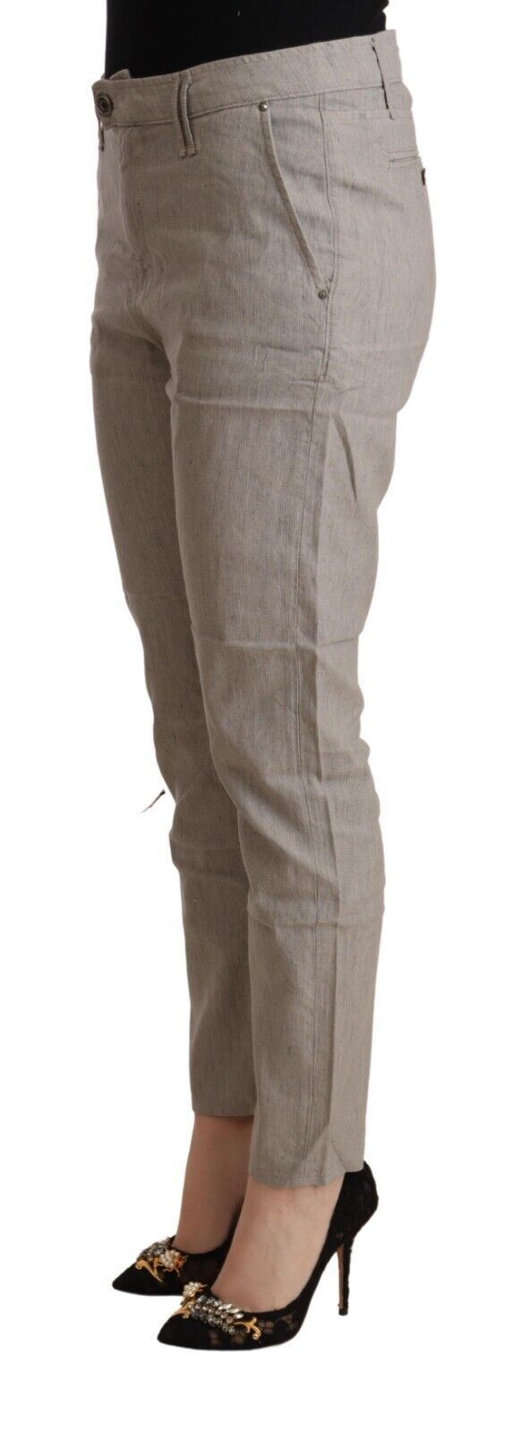 Elegante hellgraue, schmal zulaufende Leinenhose