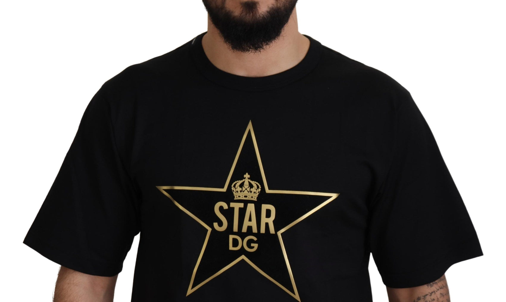 T-Shirt mit Rundhalsausschnitt und goldenem Stern-DG-Emblem
