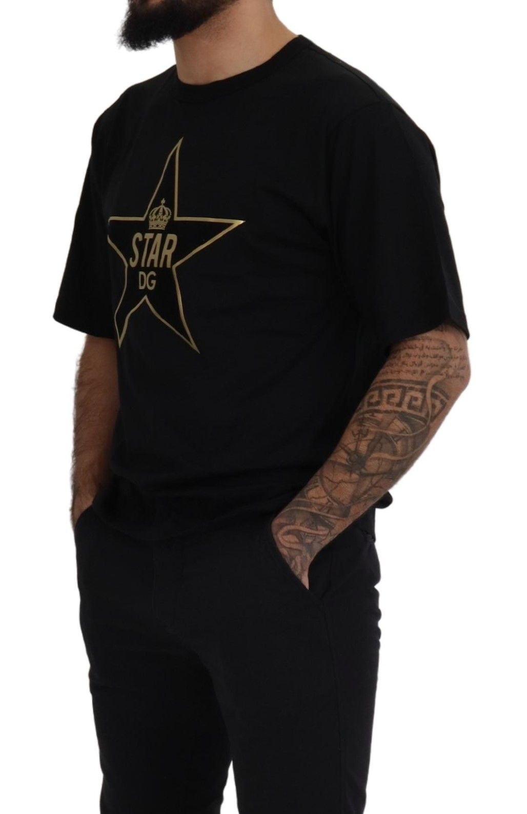 T-Shirt mit Rundhalsausschnitt und goldenem Stern-DG-Emblem