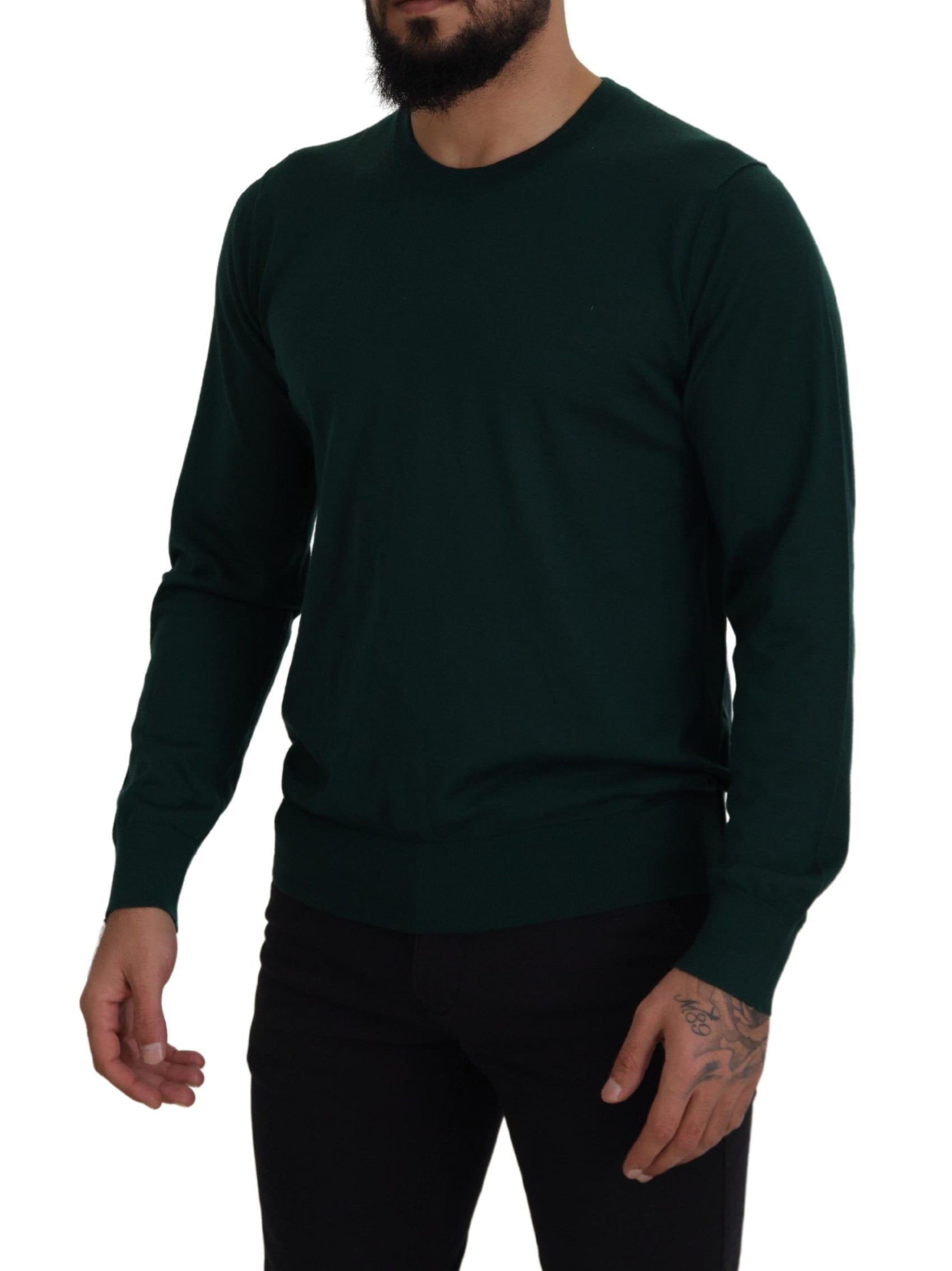 Eleganter grüner Kaschmirpullover mit Rundhalsausschnitt