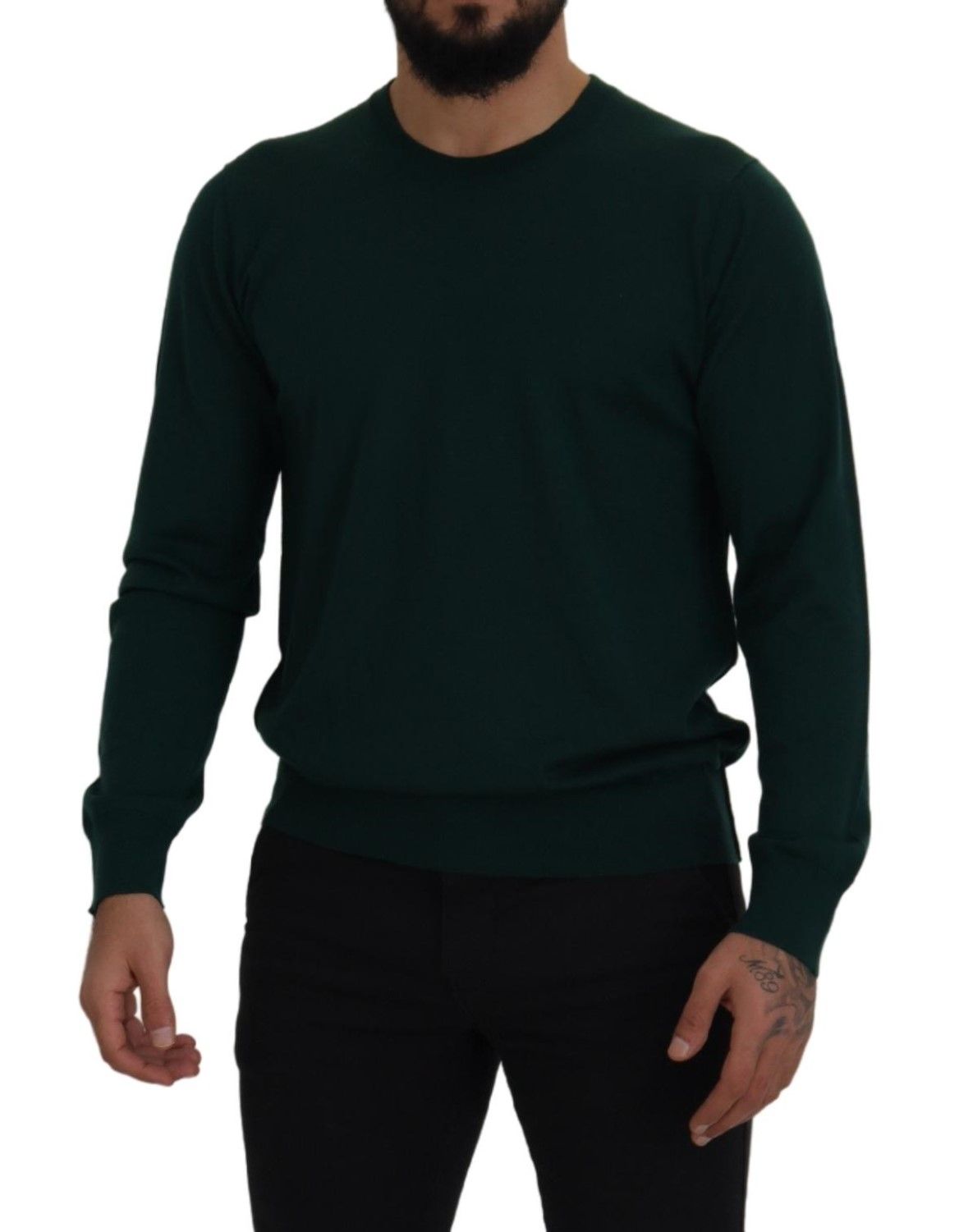 Eleganter grüner Kaschmirpullover mit Rundhalsausschnitt