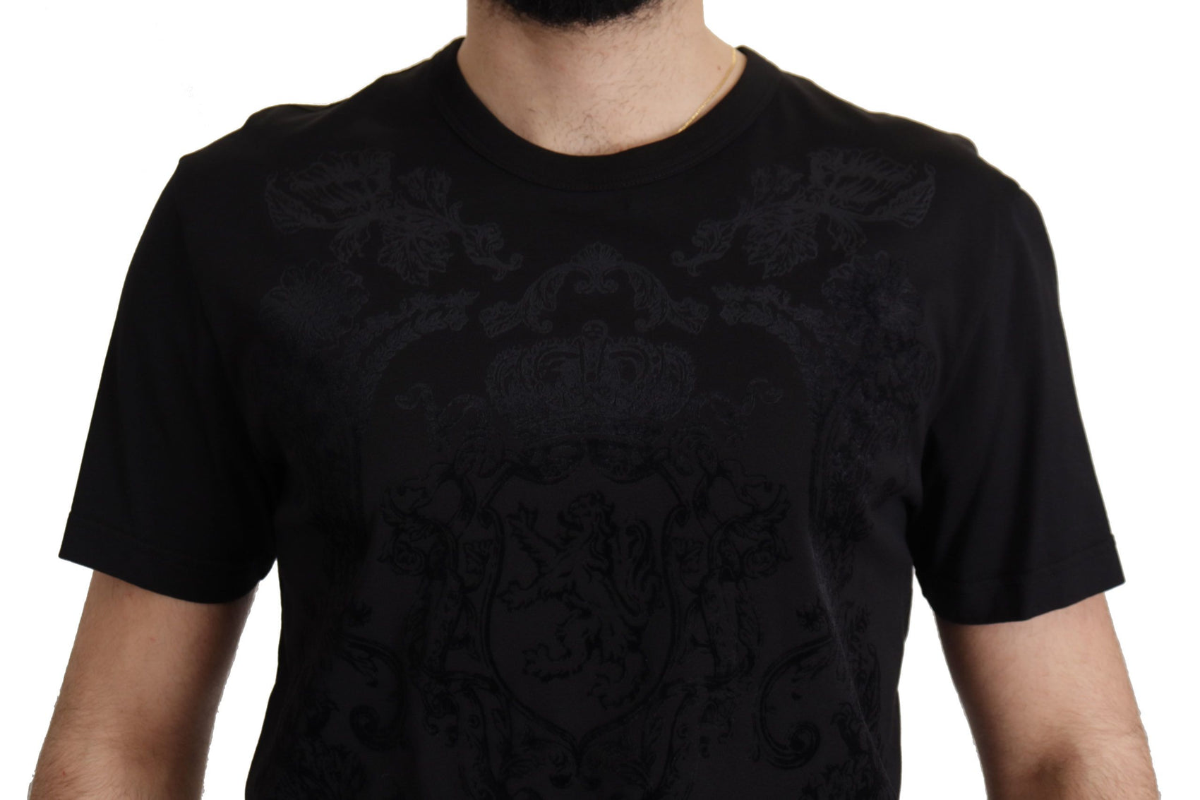 Elegantes schwarzes Barock-T-Shirt mit Rundhalsausschnitt
