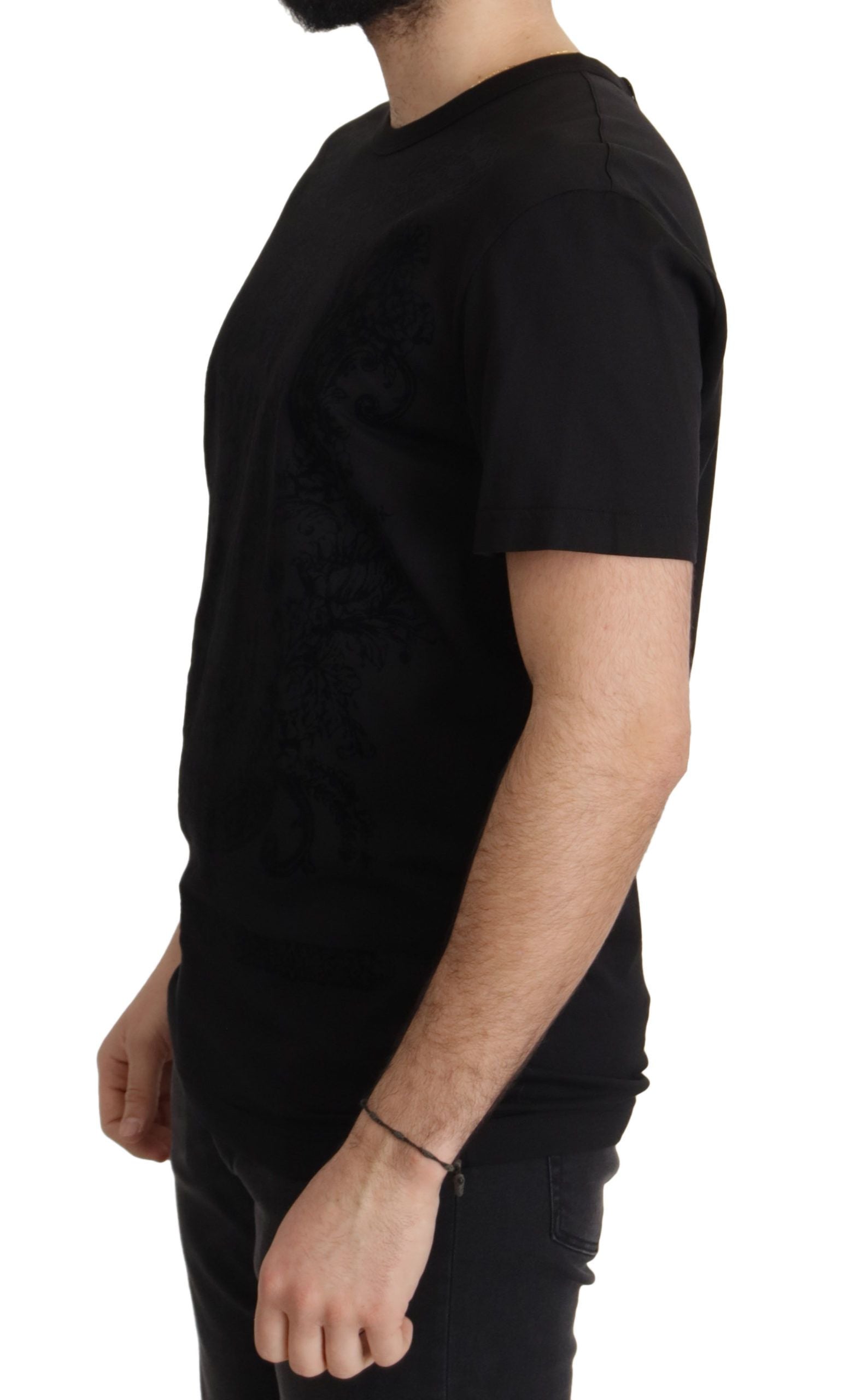 Elegantes schwarzes Barock-T-Shirt mit Rundhalsausschnitt