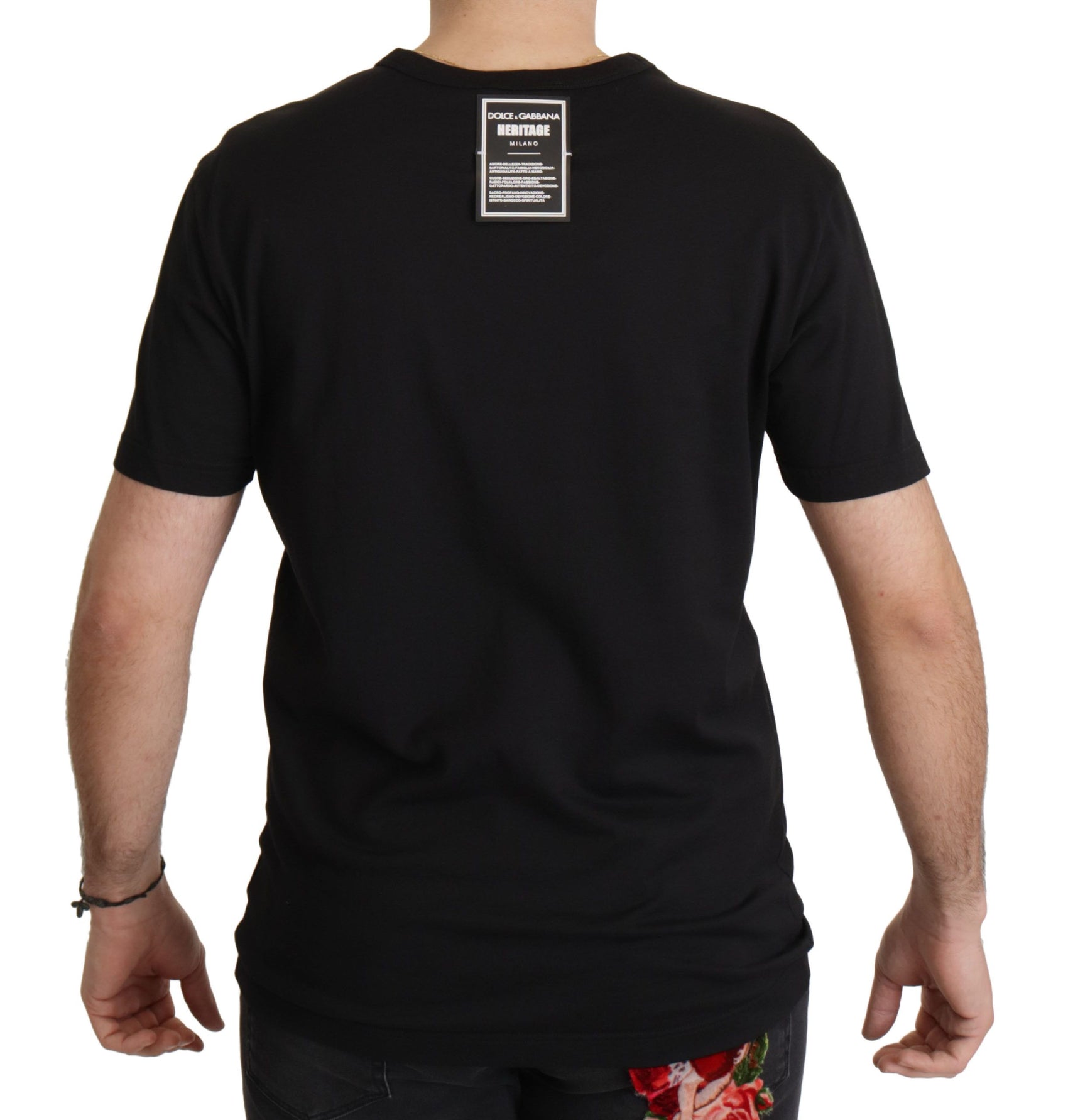 Elegantes schwarzes Barock-T-Shirt mit Rundhalsausschnitt