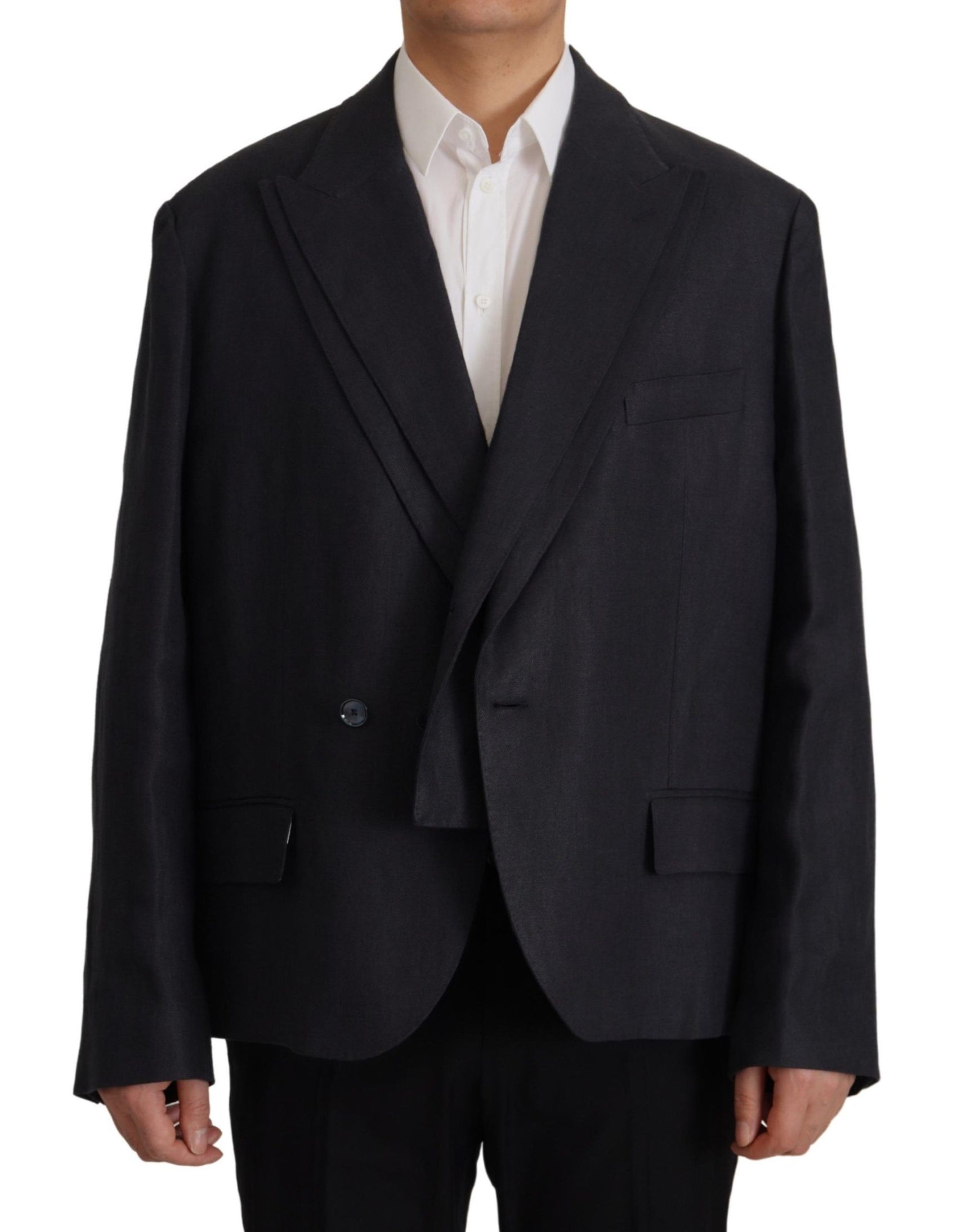 Blazer doppiopetto in lino blu navy elegante