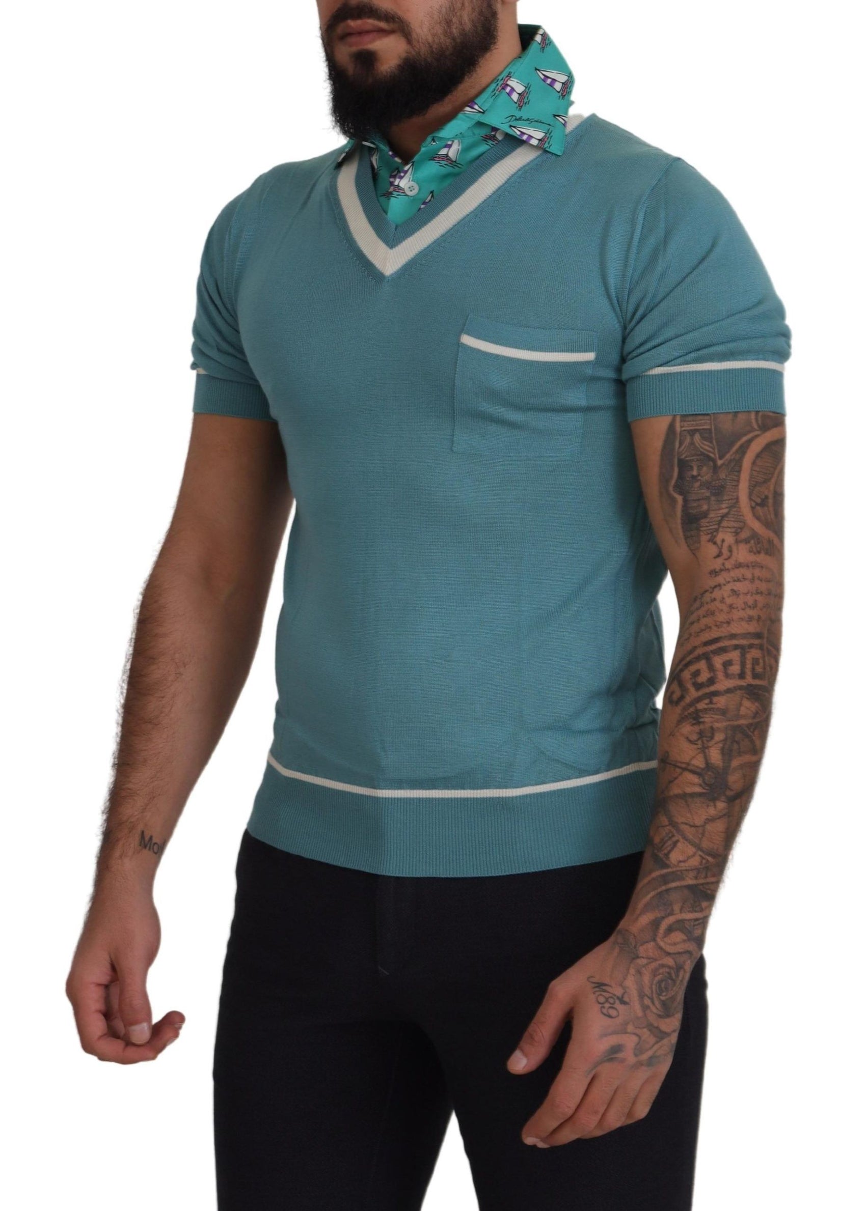 Elegantes Seiden-Poloshirt mit U-Boot-Kragen-Print