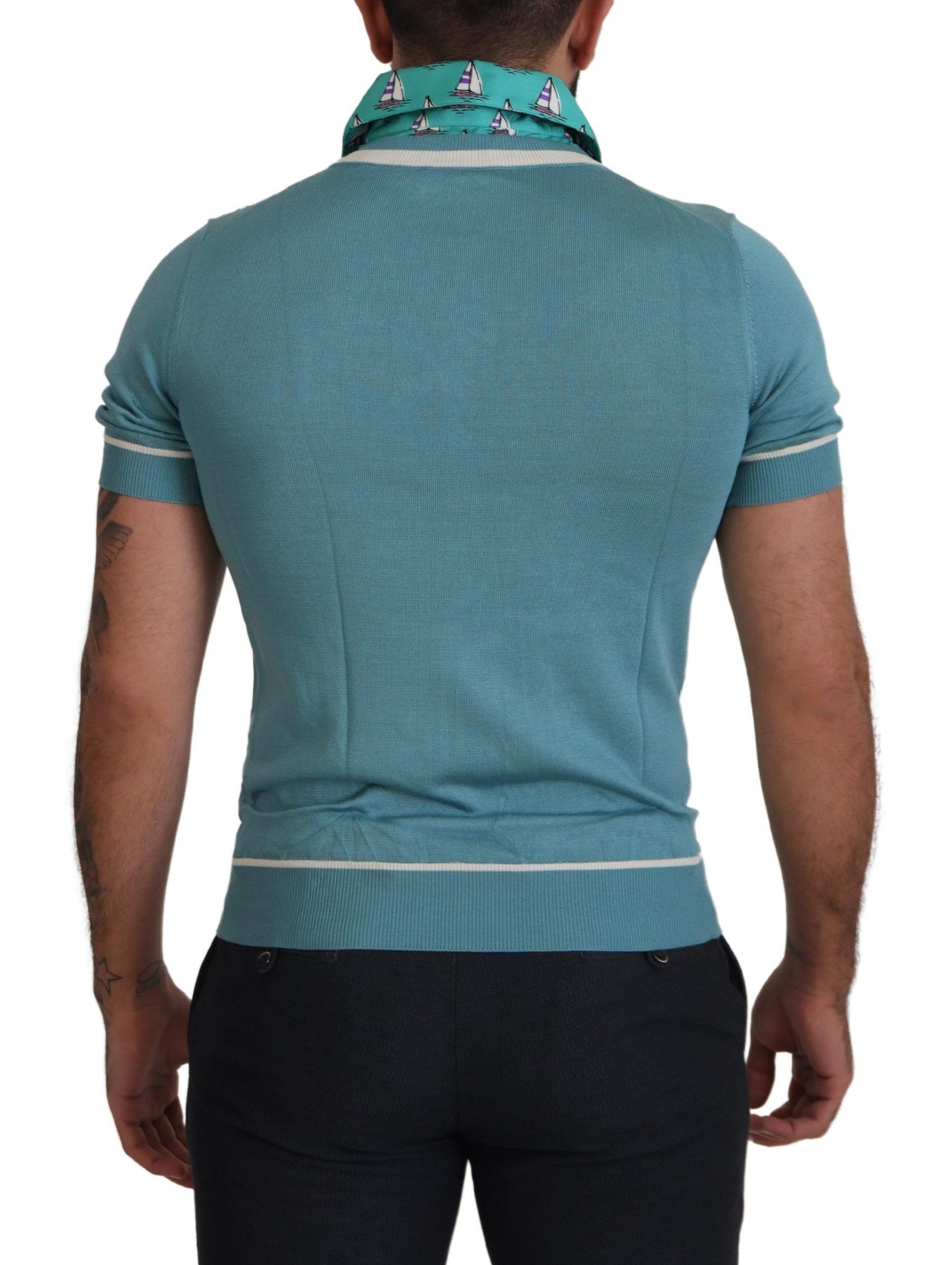 Elegantes Seiden-Poloshirt mit U-Boot-Kragen-Print