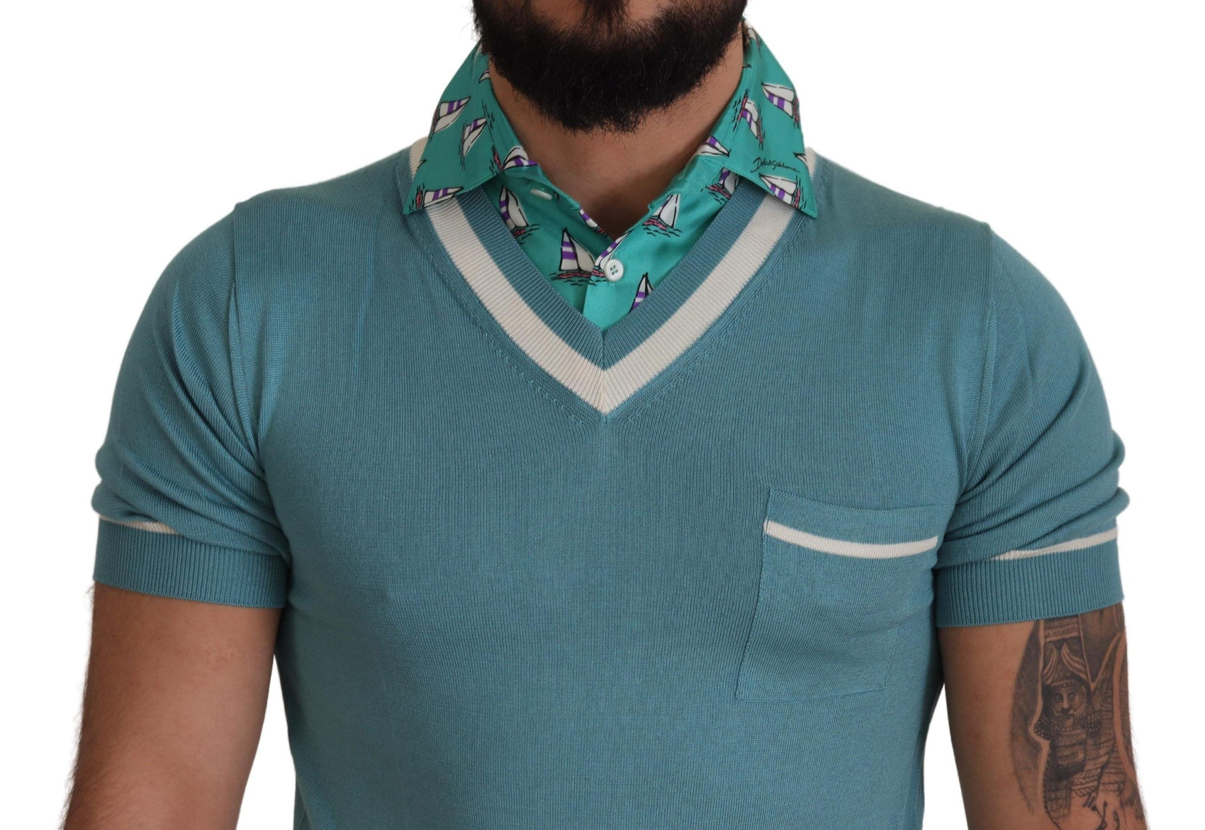 Elegantes Seiden-Poloshirt mit U-Boot-Kragen-Print