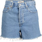 Chic Fringed Hem Denim Shorts in Light Blue