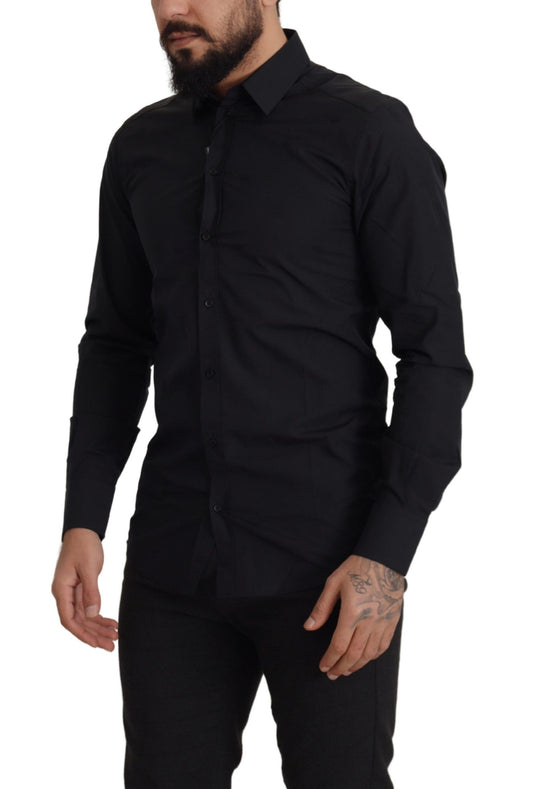 Elegantes Slim Fit Hemd aus schwarzer Baumwolle