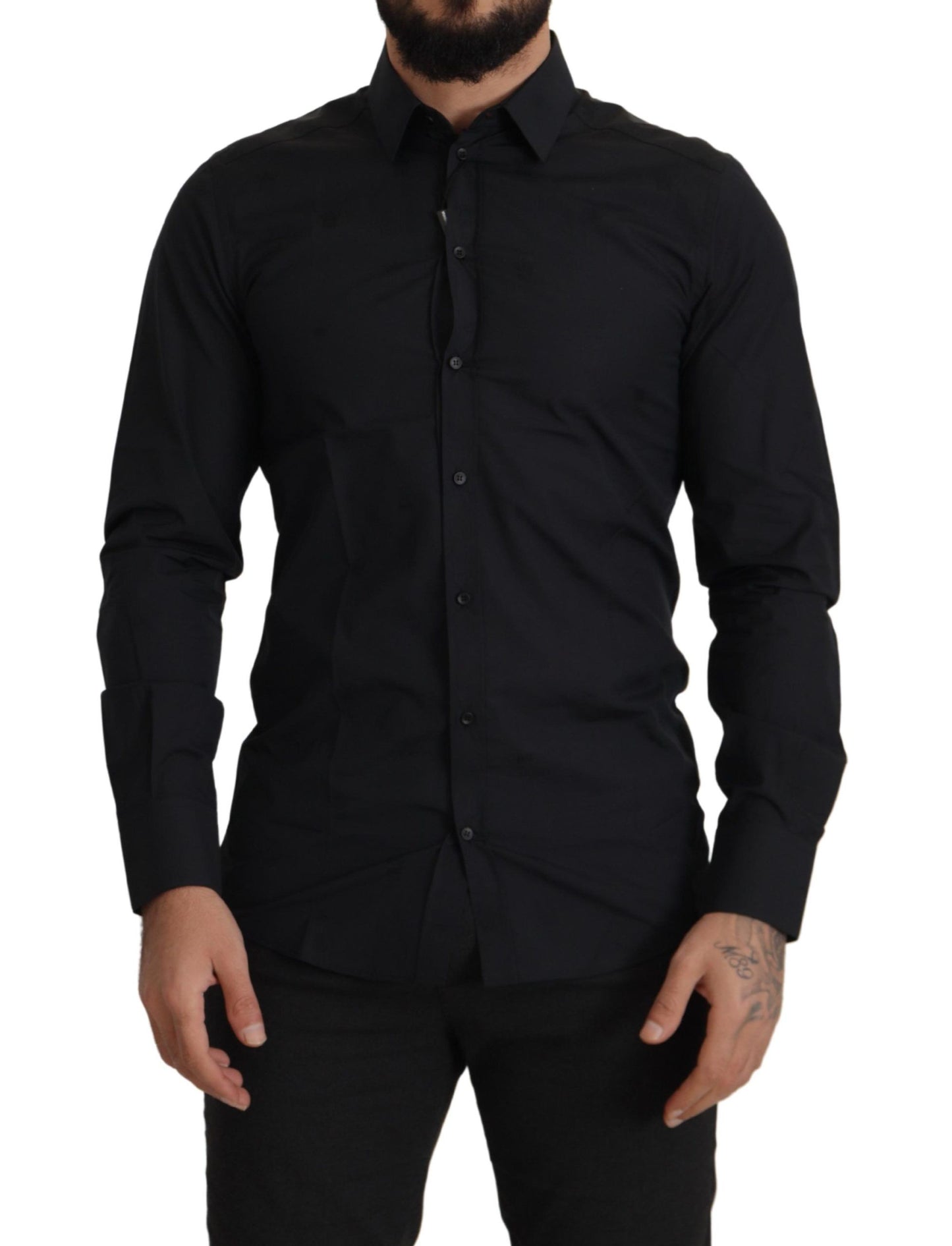 Elegantes Slim Fit Hemd aus schwarzer Baumwolle