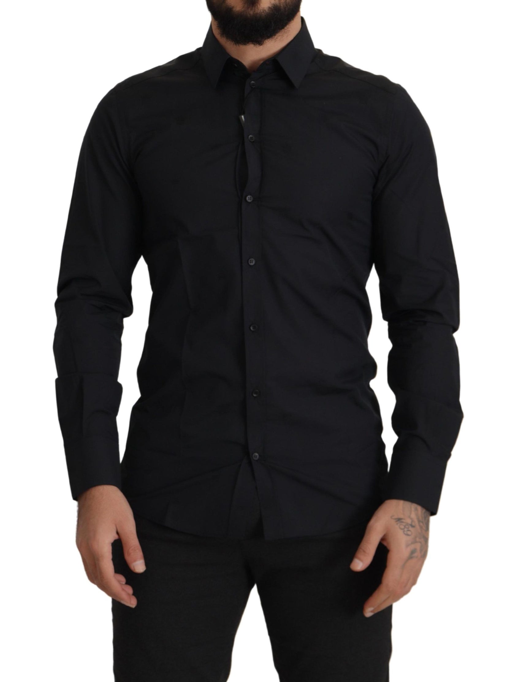 Elegantes Slim Fit Hemd aus schwarzer Baumwolle