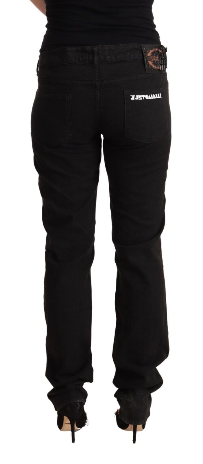 Elegante schwarze Slim Fit-Jeans mit mittelhohem Bund