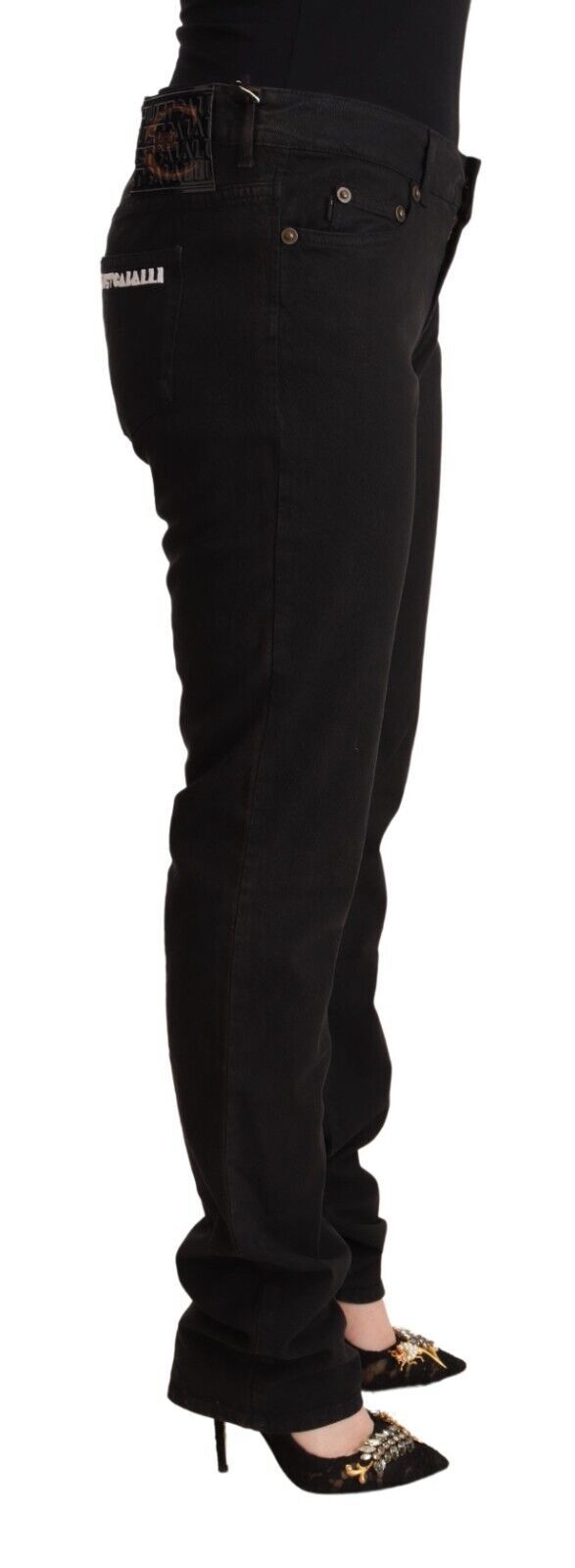 Elegante schwarze Slim Fit-Jeans mit mittelhohem Bund