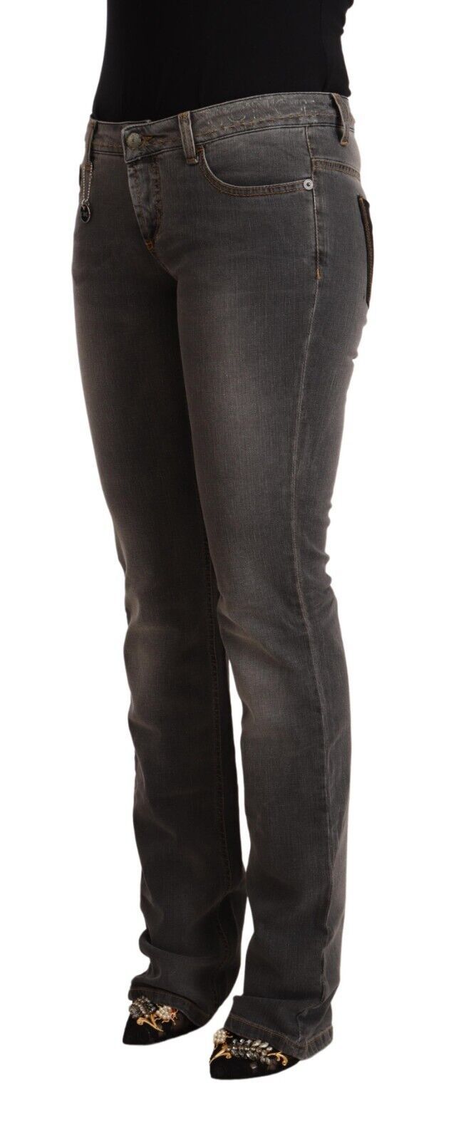 Schicker Skinny-Jeansstoff in Grau mit niedriger Taille