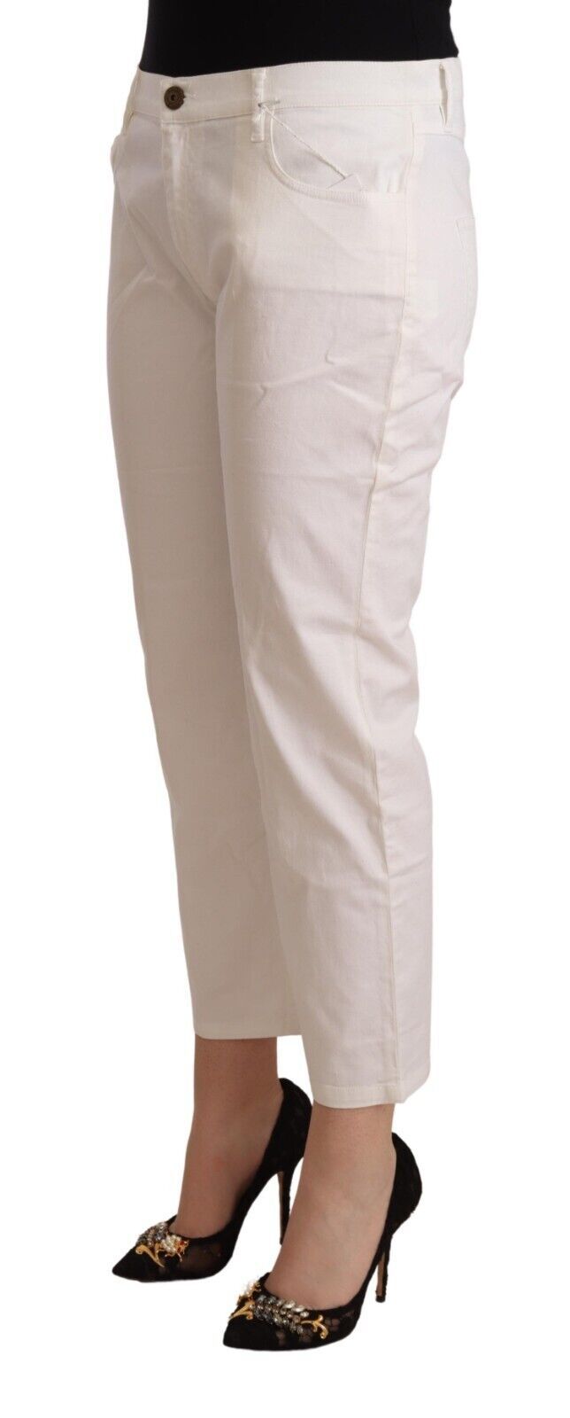 Schicke weiße Skinny-Crop-Jeans mit mittlerer Taille