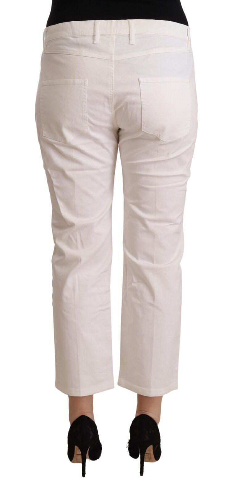 Schicke weiße Skinny-Crop-Jeans mit mittlerer Taille