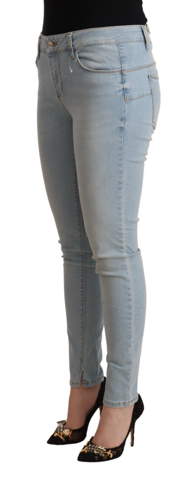 Hellblauer Skinny-Jeansstoff mit mittlerer Taille