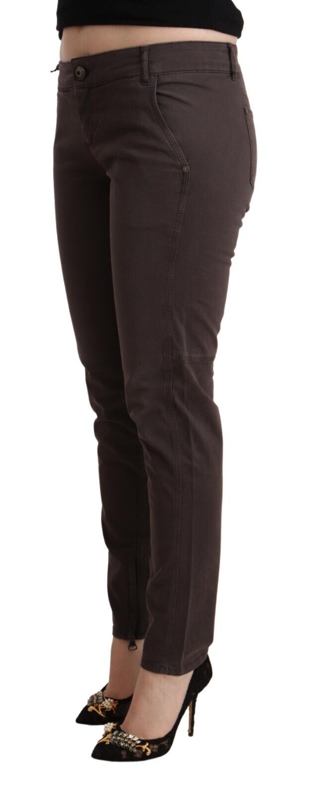 Schicke braune Skinny-Hose mit niedriger Taille