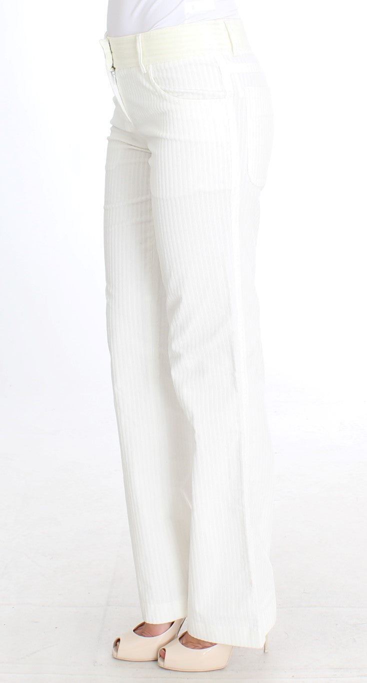 Schicke weiß gestreifte Straight Fit Hose