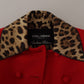 Elegant Red Leopard Trench Coat