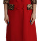 Elegant Red Leopard Trench Coat