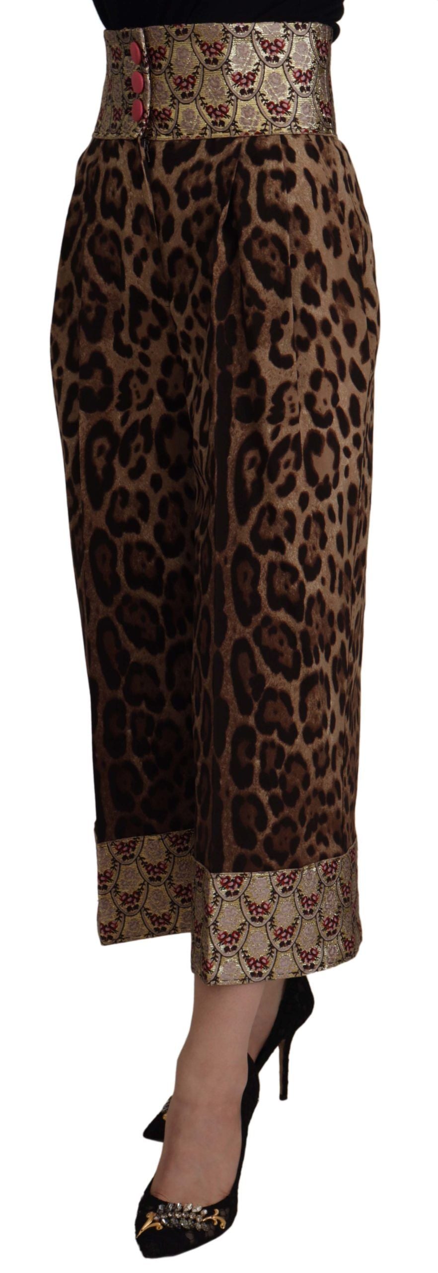 Pantaloni a vita alta con stampa leopardata jacquard