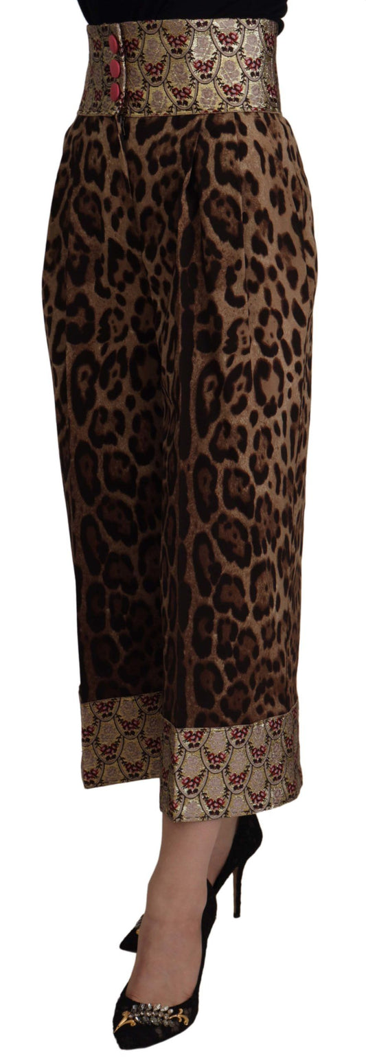 Pantaloni a vita alta con stampa leopardata jacquard