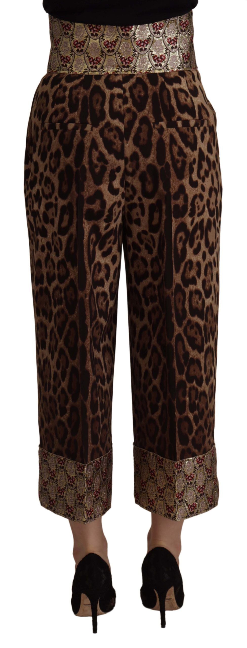 Pantaloni a vita alta con stampa leopardata jacquard